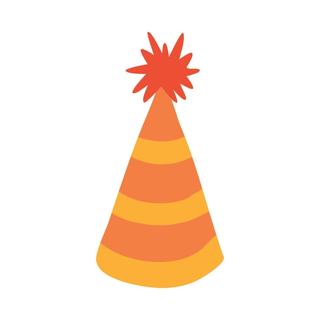 Sombrero de fiesta de cumpleaños en color brillante con estrella arriba Cono de fiesta y gorro de Navidad con linda decoración Ilustración vectorial dibujada a mano en estilo garabato aislado sobre fondo blanco