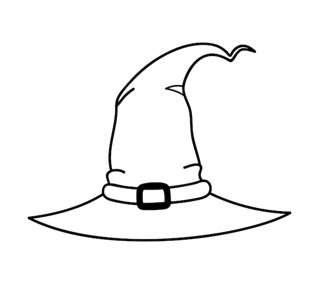 Sombrero de garabato de bruja aislado. Esquema sombrero dibujado a mano. Ilustración vectorial de halloween