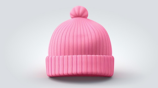 Vector un sombrero de gorra de punto rosado con una cinta rosada en la parte superior