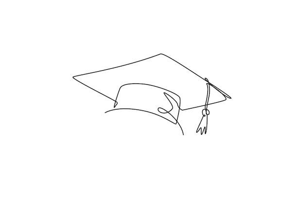 Sombrero de graduación Dibujo continuo de una línea de diseño de ilustración vectorial minimalista de gorro de posgrado