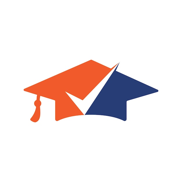 Sombrero de graduación y diseño de icono y logotipo de marca de verificación