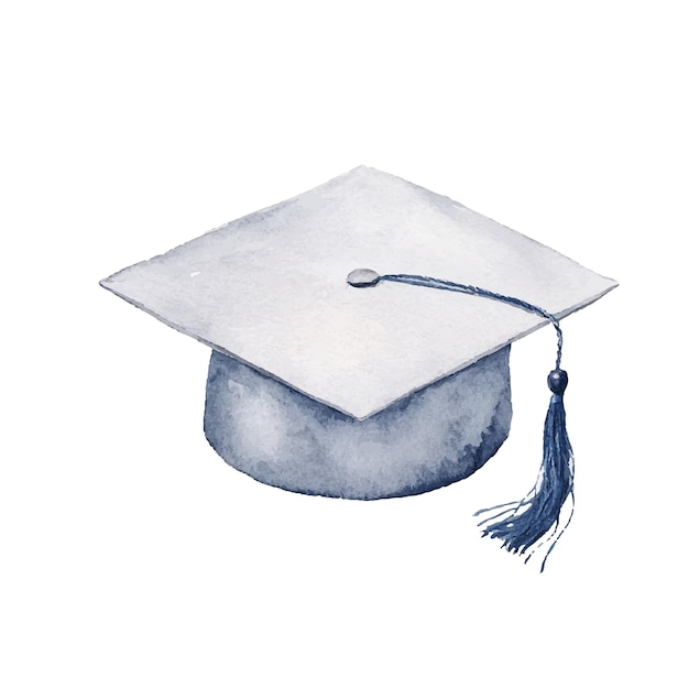 Sombrero de graduación elegante acuarela ilustración símbolo de éxito logro