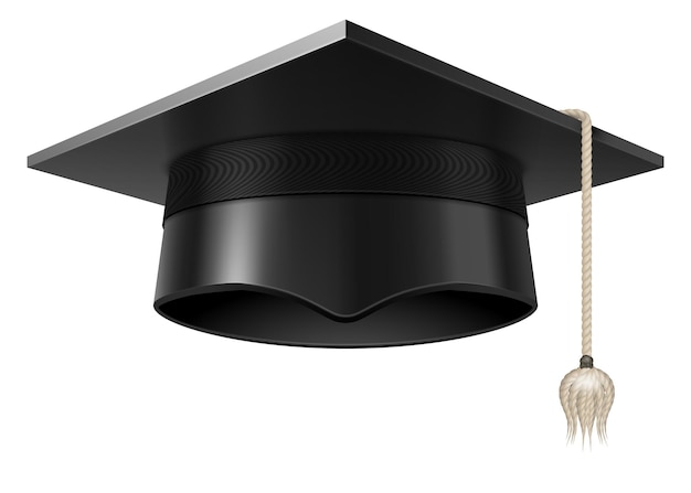 Vector sombrero de graduación gorra de estudiante negra maqueta realista