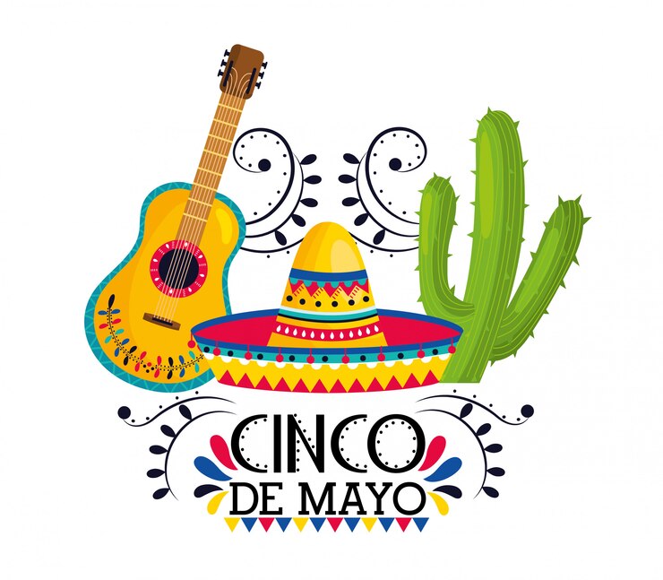 Vector sombrero con guitarra y plantas de cactus al evento.