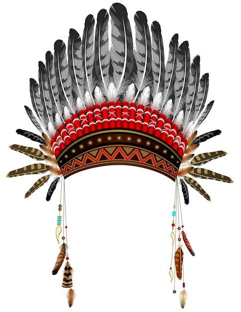 Sombrero indio con plumas. Traje de tradición étnica.