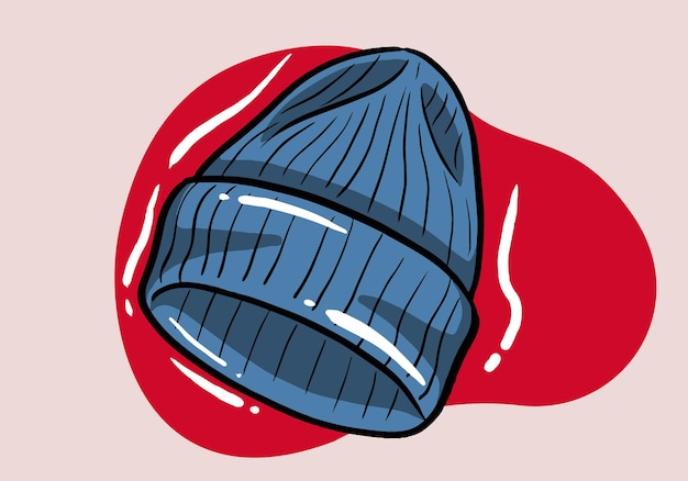 Sombrero de invierno azul de punto Ropa de invierno Ilustración de vector plano