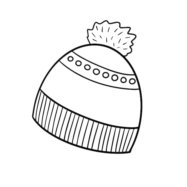 Sombrero de invierno Doodle dibujado a mano de gorro Vector aislado sobre fondo blanco