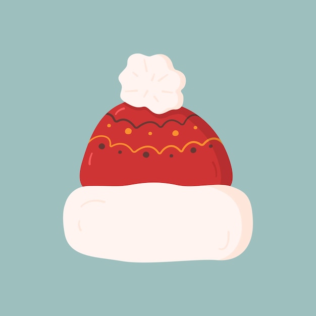 Sombrero de invierno y otoño de dibujos animados con pompón Linda gorra con patrón aislado sobre fondo azul Ilustración vectorial