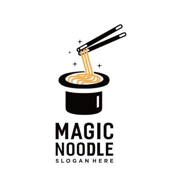 Vector sombrero mágico con logo de comida de fideos receta mágica diseño sabroso