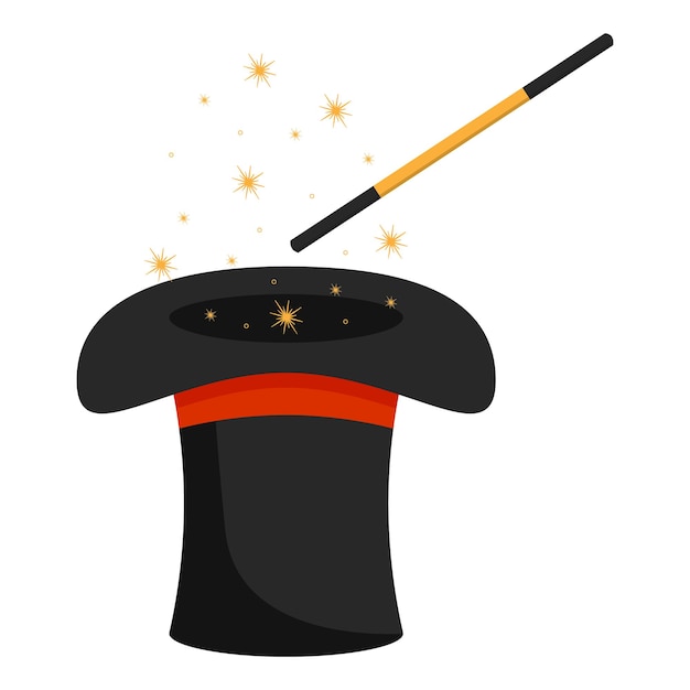 Sombrero mágico con varita y estrellas ilustración vectorial