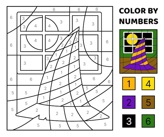 Sombrero de mago Color por número Página para colorear Juego para niños Vector de dibujos animados Ilustración vectorial aislada EPS 10