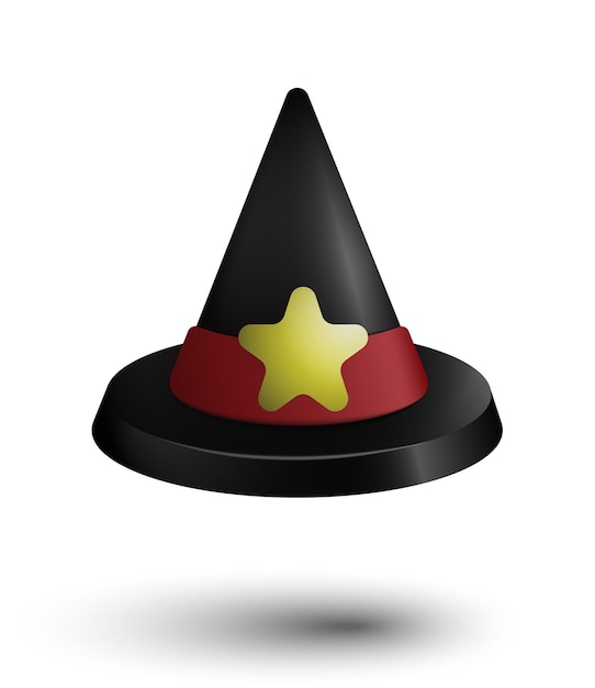 Sombrero de mago para niños para Halloween con cinta roja brillante y estrella amarilla Juguete de plástico para la fiesta de calabaza y diversión Vector sobre fondo blanco Elemento de diseño