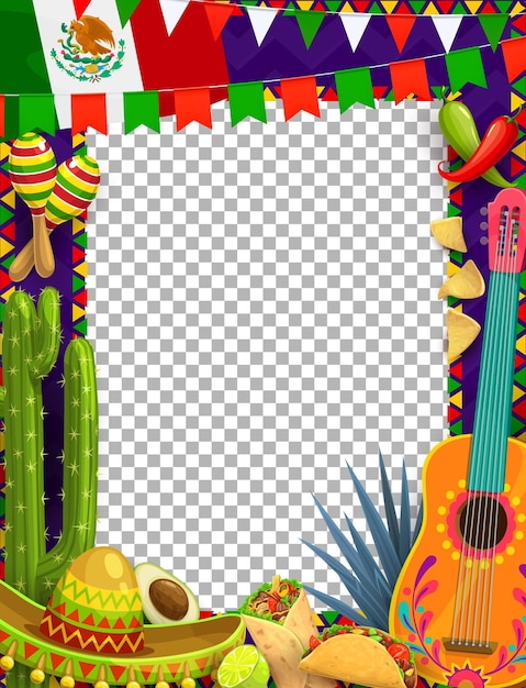 Vector sombrero de marco de vacaciones mexicano y bandera de méxico