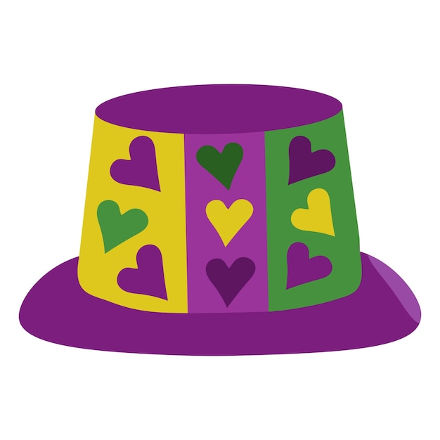 Sombrero de mascarada para diseño de fiesta de mardi gras con corazones en vector