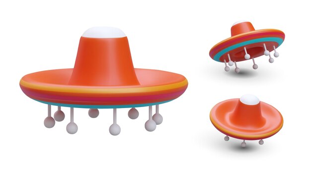 Un sombrero mexicano 3D realista y colorido en varias poses