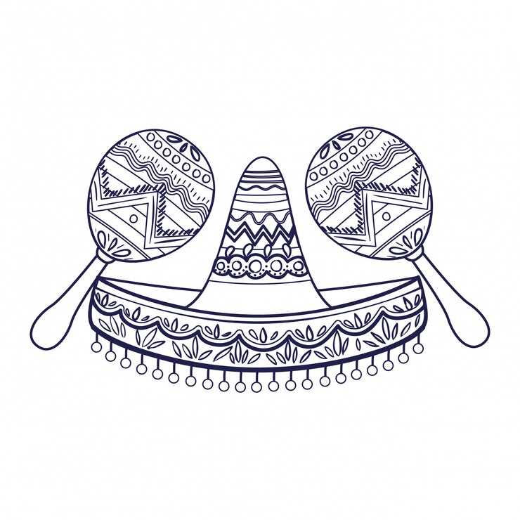 Vector sombrero mexicano con icono aislado maraca