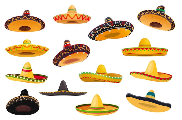 Vector sombrero mexicano sombrero objetos aislados