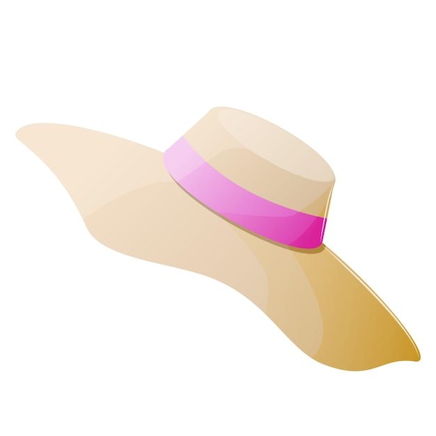 Vector sombrero de mujer de verano con cinta rosa vector ilustración plana