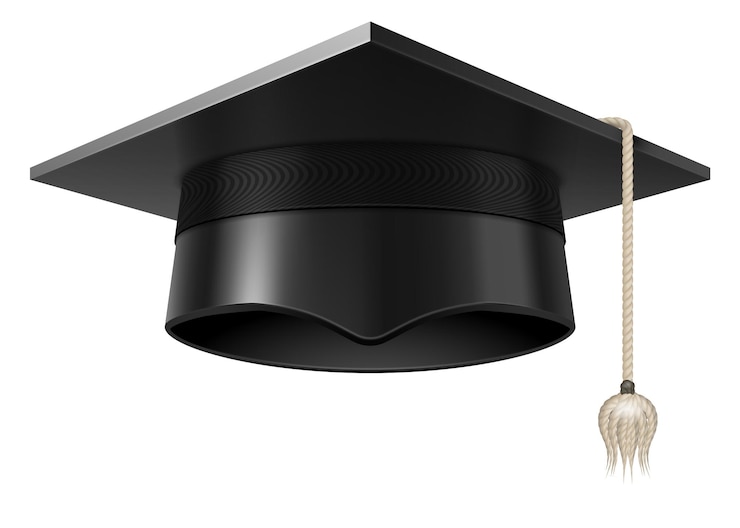 Vector sombrero negro de estudiante grado académico gorra realista