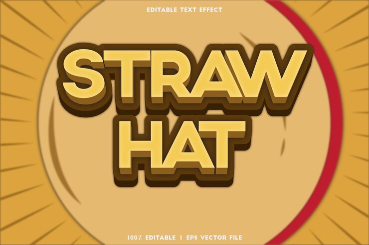 Vector sombrero de paja efecto de texto editable relieve estilo de dibujos animados