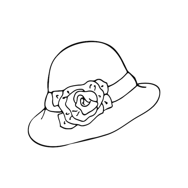 Vector sombrero de paja vintage para mujeres tapa de estilo antiguo dibujada a mano con un arco moda de los años veinte sombrero de estilo doodle