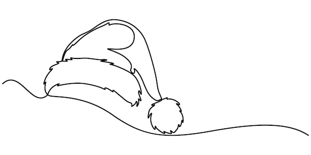 Sombrero de Papá Noel dibujo continuo de una línea concepto de Navidad o Año Nuevo dibujo de una línea continua