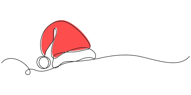 Sombrero de Papá Noel dibujo continuo de una línea concepto de Navidad o Año Nuevo dibujo de una línea continua