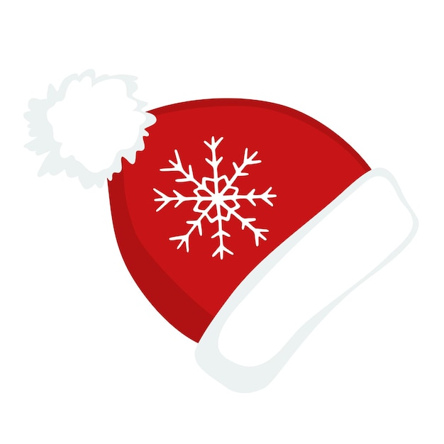 Sombrero de Papá Noel de Navidad dibujado a mano con copos de nieve. Ilustración de dibujo de doodle de vector aislado sobre fondo blanco.