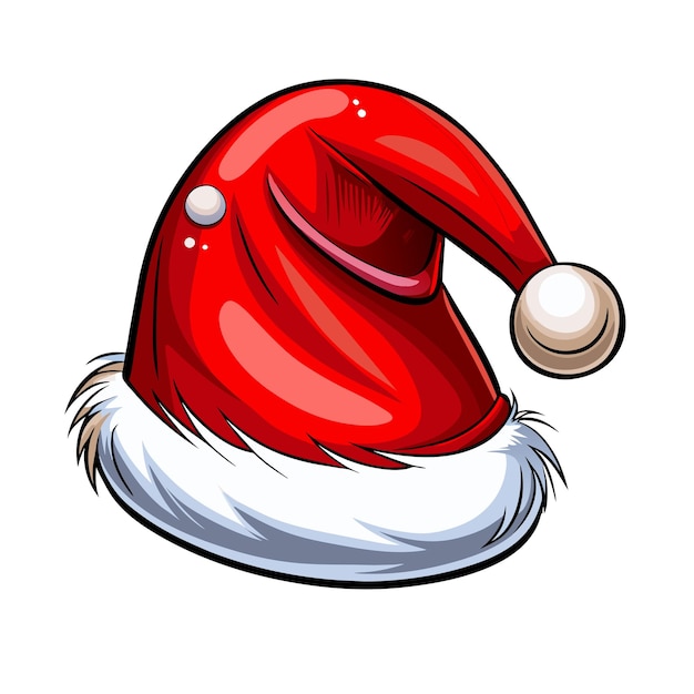 Vector sombrero de papá noel con piel sobre un fondo blanco