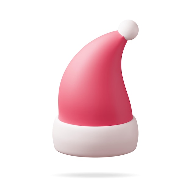 Sombrero de Papá Noel rojo 3D aislado en sombrero blanco con piel y pompon Decoración de Año Nuevo Feliz Ropa de Navidad Feriado Año Nuevo y Celebración de Navidad Ilustración vectorial realista
