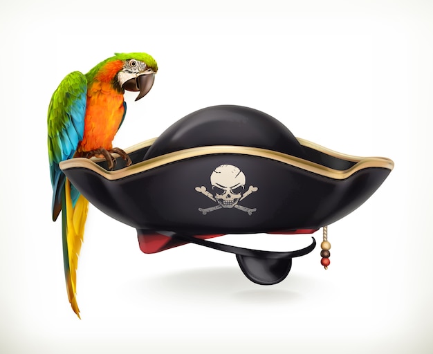 Vector sombrero pirata con ilustración de loro