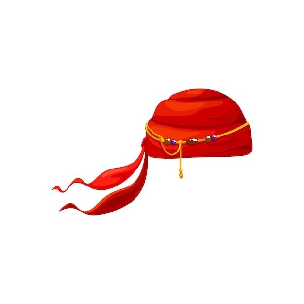 Sombrero de pirata rojo capitán bandana gorra de marinero aislado sombrero de bucanero con decoración Vector Halloween o carnaval cabeza disfraz accesorio ladrón traje marinero o ropa criminal corsario bandana