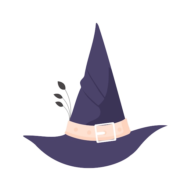 Vector un sombrero que las brujas suelen usar en la cabeza es largo y tiene forma puntiaguda. un sombrero de halloween que parece una gorra de béisbol. ilustración vectorial de estilo caricatura.