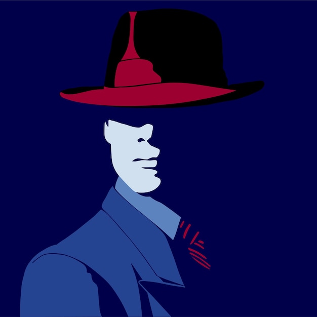Sombrero rojo y hombre vestido con traje azul