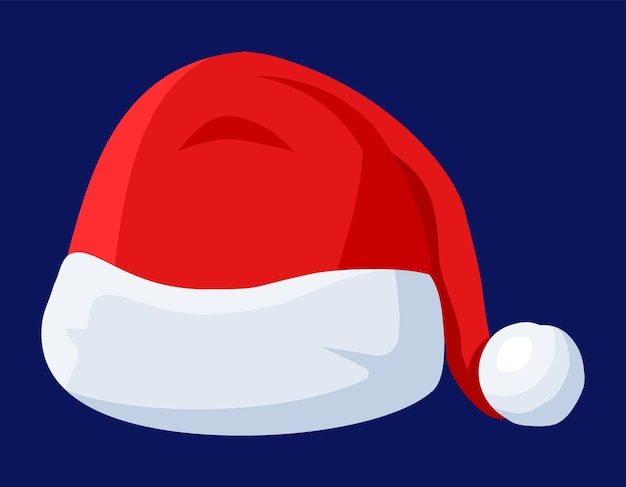 Sombrero rojo de papá noel aislado sobre fondo azul sombrero con piel y pompón decoración de feliz año nuevo feliz navidad ropa vacaciones año nuevo y celebración de navidad ilustración vectorial en estilo plano