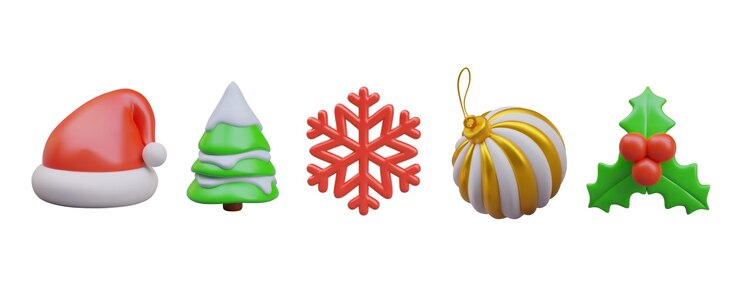 Vector sombrero rojo de papá noel árbol de navidad nevado bola de vidrio de copo de nieve roja bayas de holly
