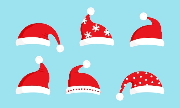 Sombrero rojo de santa claus icono de vector de navidad traje de año nuevo conjunto de invierno