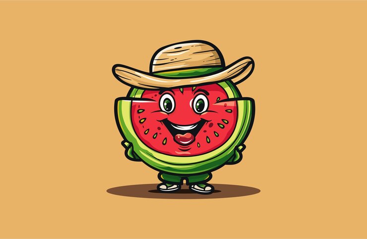 Sombrero de sandía logotipo icono vectorial lindo ilustración estilo vintage