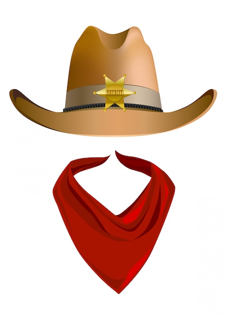 Sombrero de sheriff y bufanda roja de vaquero.