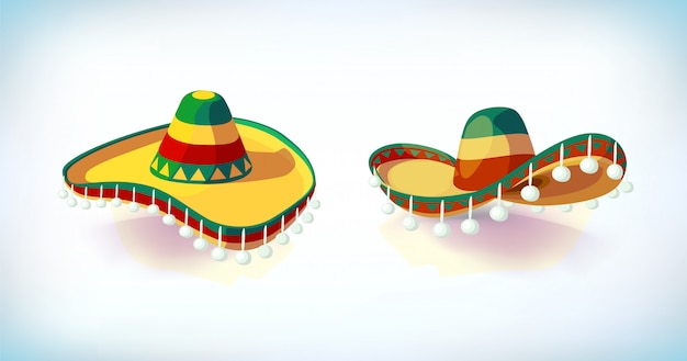 Sombrero sombrero conjunto. sombrero mexicano tocado de disfraces o carnaval. ilustración vectorial