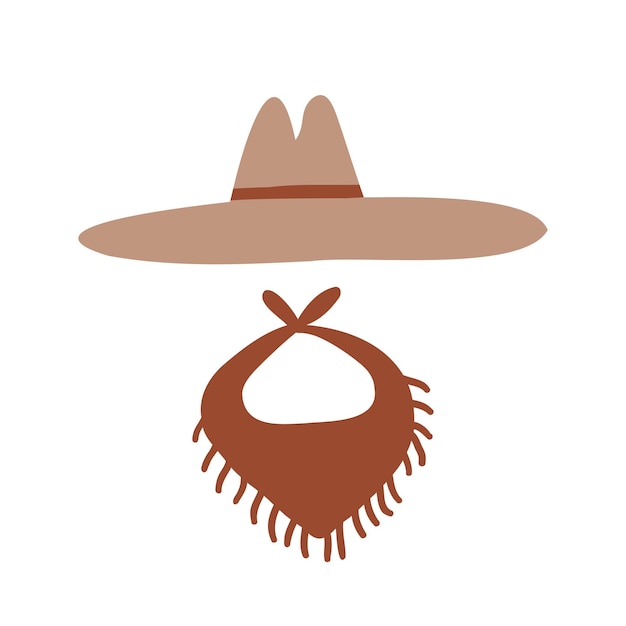 Sombrero de vaquero y bufanda ilustración vectorial dibujada a mano plana