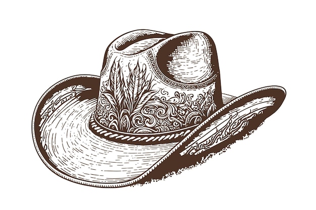 Sombrero de vaquero Color negro en estilo boceto Ilustración vectorial