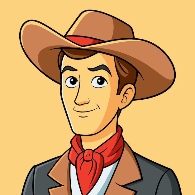 Sombrero de vaquero granjero occidental dibujado a mano mascota personaje de dibujos animados pegatina icono concepto aislado