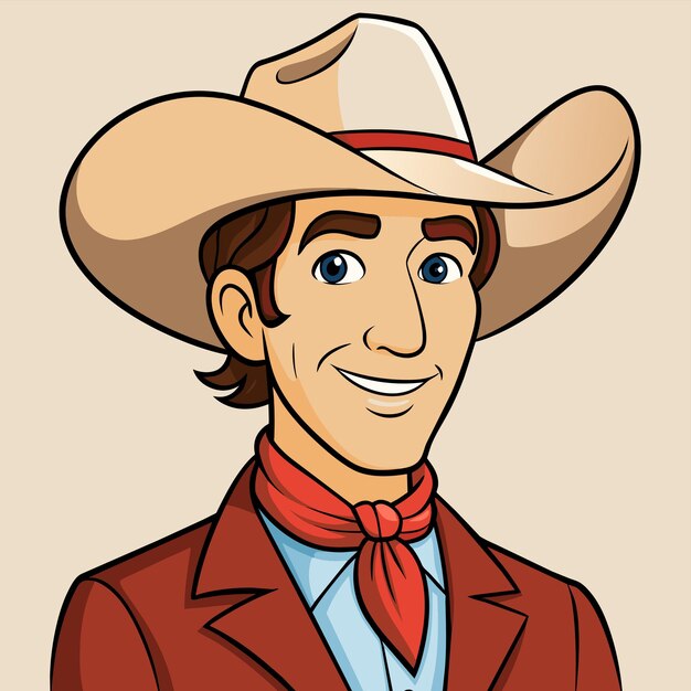 Sombrero de vaquero granjero occidental dibujado a mano mascota personaje de dibujos animados pegatina icono concepto aislado