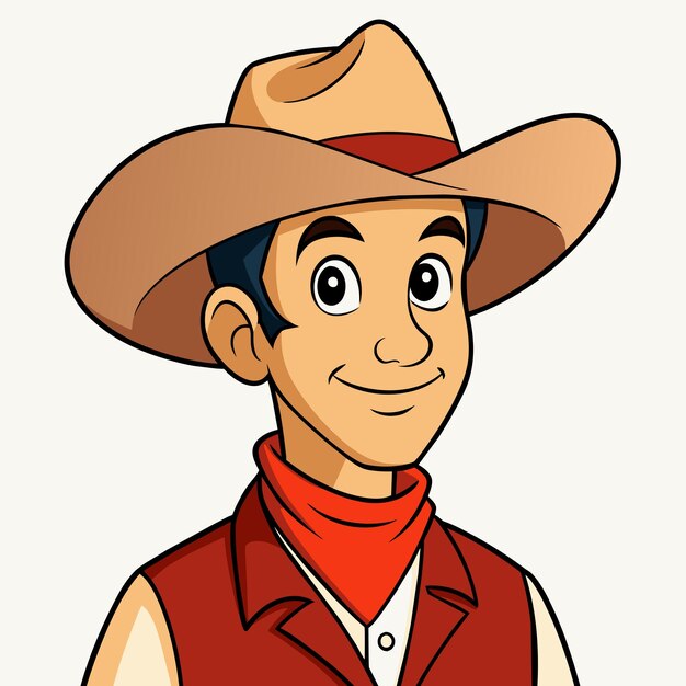 Vector sombrero de vaquero granjero occidental dibujado a mano mascota personaje de dibujos animados pegatina icono concepto aislado