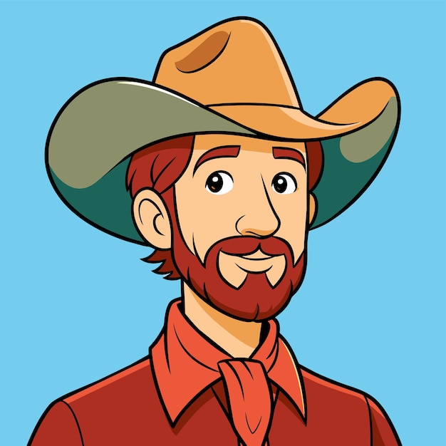 Sombrero de vaquero granjero occidental dibujado a mano mascota personaje de dibujos animados pegatina icono concepto aislado