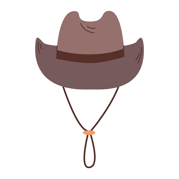 Sombrero de vaquero macho marrón aislado con cinta ancha y lazos sobre fondo blanco en estilo plano
