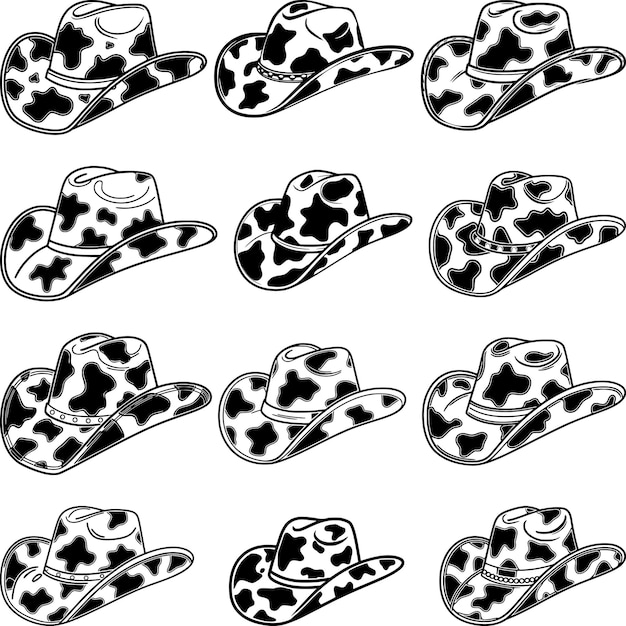 Sombrero de vaquero con patrón de vaca SVG Bundle sombrero de cowboy Clipart