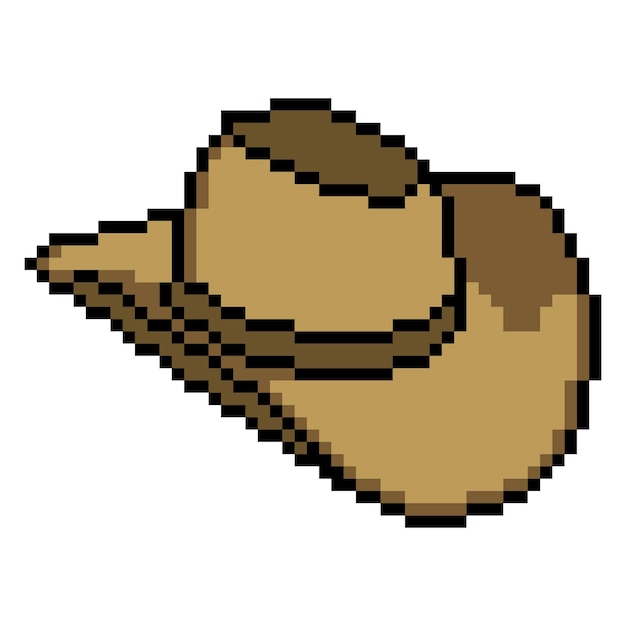 Sombrero de vaquero pixel art sobre fondo blanco.