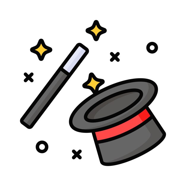 Sombrero y varita que muestra el concepto de icono de sombrero mágico descargar este icono premium de sombreiro de mago